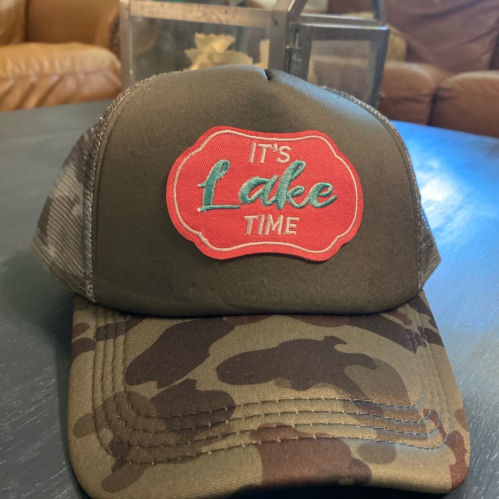 NEW Handmade Camo Trucker Hat with Lake Time Patch